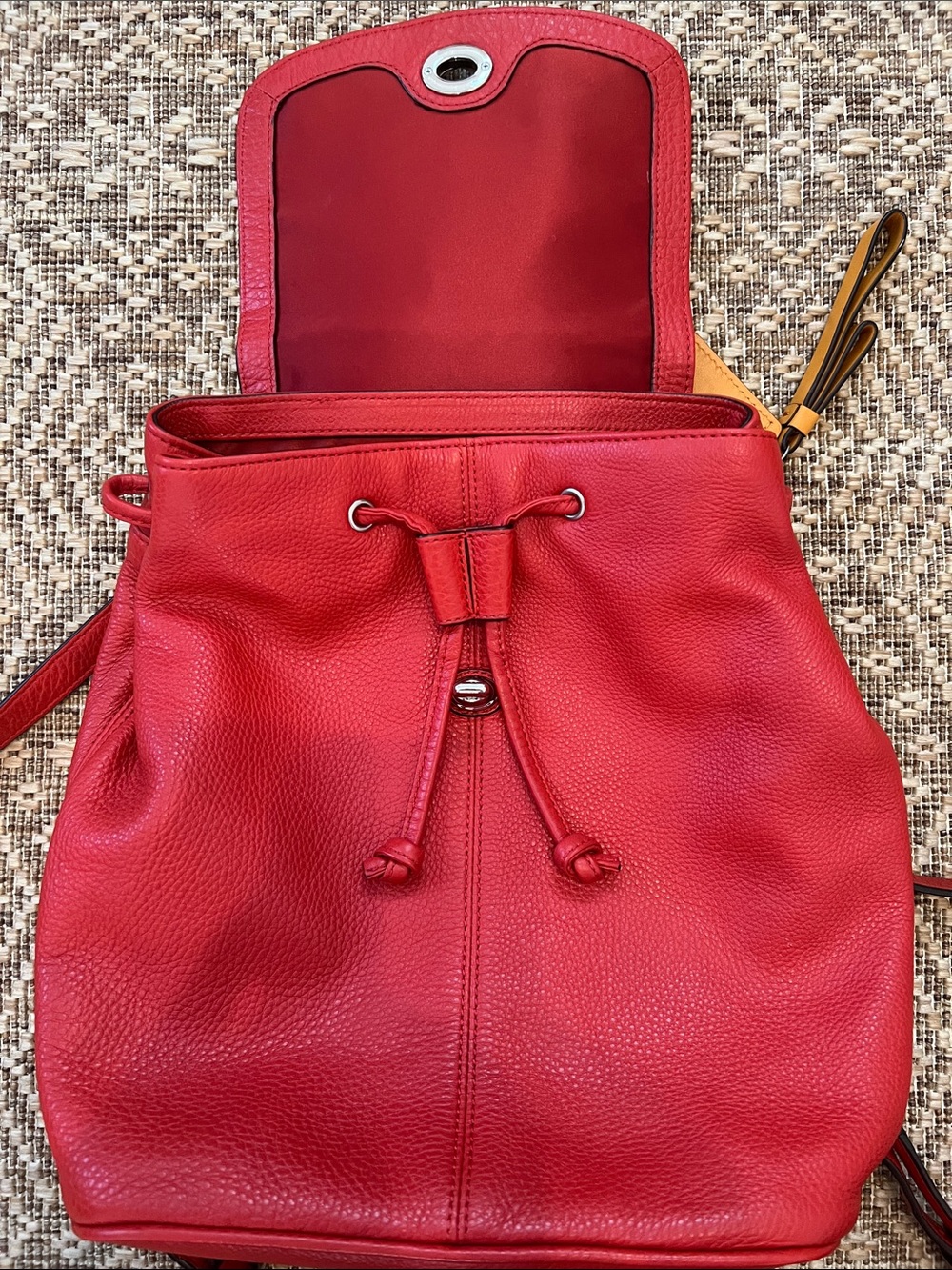 Coach Bright Red Pebbled Leather Mini Backpack with Turn-Lock Flap - Picture 3 of 10